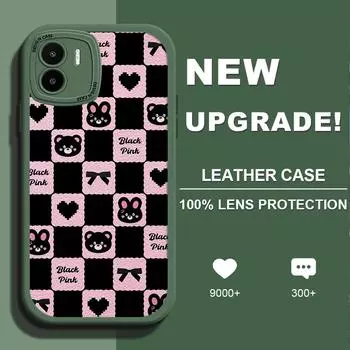 Решетчатый милый чехол для телефона из искусственной кожи с изображением медведя и кролика для iPhone 15 14 13 12 Pro Max Samsung Galaxy S23 Ultra S20 FE A52 Redmi Xiaomi POCO Мягкий чехол iPhone 15