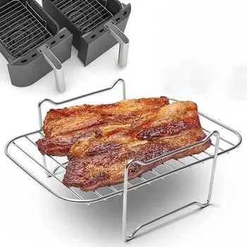 Решетка для фритюрницы, двойная решетка для фритюрницы из нержавеющей стали, решетка для гриля с 4 шампурами, совместимая с принадлежностями для гриля из стали с двойной корзиной 1 Pcs
