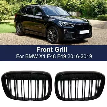 Решетка радиатора переднего бампера автомобиля Racing Grille для BMW X1 F48 F49 2016- XDrive Double Line Slat Grills M style 51117383363 51117383364