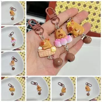 Resin Bell Capybara Keychain Cute Animal Keyring Mobile Phone Hanging Accessories Girl style 1