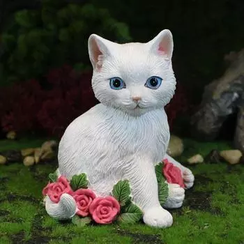 Resin Cat Figurine Handicraft Animal Sculpture Desktop Ornament Cat Statue New Year Rose
