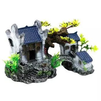 Resin Chinese 3D Printing Ancient Architectural Model Fish Shrimps Shelter House Layout Props For Fish Tank Aquarium Decoration