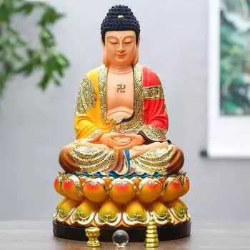 Resin Colored Clothes of Sakyamuni Buddha, Pharmacist, Household Sanbao Buddha, Weighing 5 kg Buddha Statue