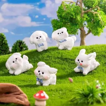 Resin Crafts Mini White Dog Statues DIY Micro Landscape Decoration Home Desktop Decor Style 2