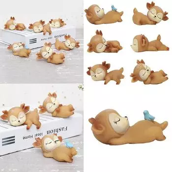 Resin Cute Sleeping Deer Statue Figurine Tabletop Decoration Handicraft for Household Kitchen Dining Fine Workmanship