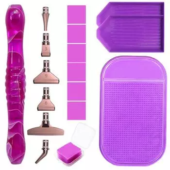 Resin Diamond Painting Pen Alloy Replacement Pen Heads Diamond Painting Glue Clay Point Drill Pen Purple-Rose Gold