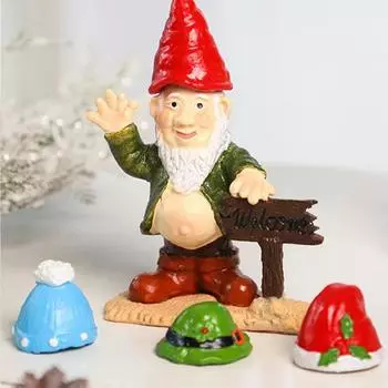 Resin Dwarf Statue DIY Hat Changing Christmas Dwarf Ornament Gnome Figurine with Beard