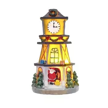 Resin Led Christmas Tree House Decoration With Lighted Clock Tower Gift Toy
