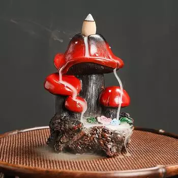 Resin Mushroom Waterfall Backflow Incense Burner Flowers Pond Incense Holder for Home Relaxation Halloween &Easter Decorations