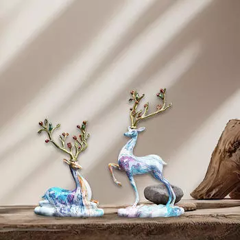 Resin Sitting Standing Deer Statues Reindeer Figurines Ornaments for Tabletop Bookshelf TV