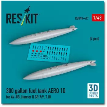 Reskit AERO 1D 300 Gallon Expansion Tank Harrier 3D Printer Resin Kit 1/48 (for AV-8B, GR.7/9/T.10) (2 pieces) RSKU48-0417 (Airplane)