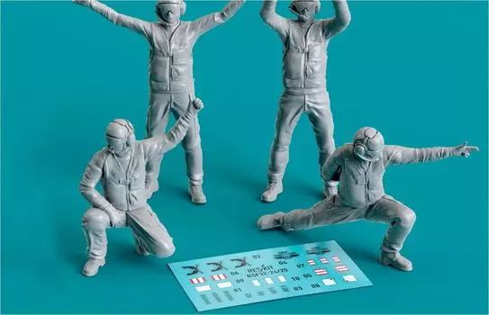 Reskit Aircraft Carrier Catapult Crew Plane Left Side Pose 4 Pieces 3D Printer Kit 1/32 RSKF32-0024