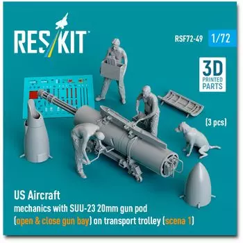 Reskit American Mechanic Gun Pod Trolley Набор смолы для 3D-принтера 1/72 с СУУ-23 и (Тип 1) (3 куска) РСКФ72-0049 (Самолет)