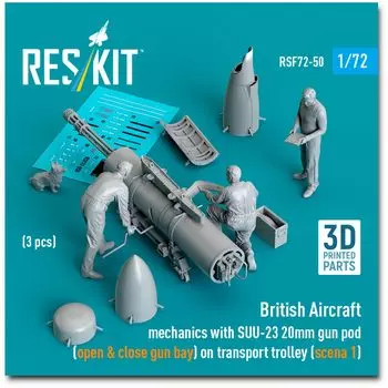 Reskit British Mechanic Gunpod Trolley 3D Printer Resin Kit 1/72 с SUU-23 и (Тип 1) (3 куска) РСКФ72-0050 (Самолет)