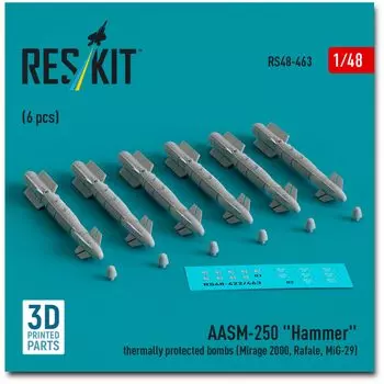 Reskit Precision Guided Missile 3D Printer Resin Kit 1/48 AASM-250 Hammer (Тип ВМС) (6 шт.) РСК48-0463 (Самолет)