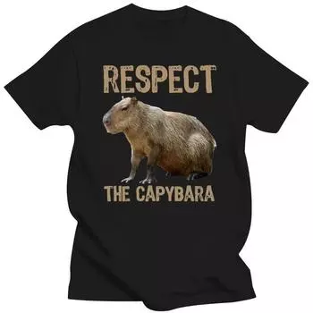 Respect The Capybaras Funny Capibara Photo Classic Cotton EU Size T Shirt Harajuku Streetwear Men Harajuku Funny Man Clothes S бежевый