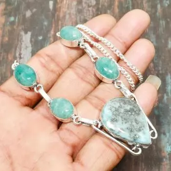 Республика Ларимар Драгоценный камень ручной работы из стерлингового серебра 925 пробы, ювелирные изделия для подарка 18 Inches циан