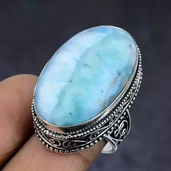 Республика Ларимар Драгоценный Камень Серебро 925 пробы Подарочное Ювелирное Кольцо Размер 6.5 r8V26