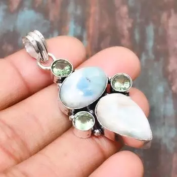 Республика Ларимар Драгоценный камень Стерлингового серебра 925 пробы Ювелирные изделия ручной работы для женщин 2.17 Inches синий