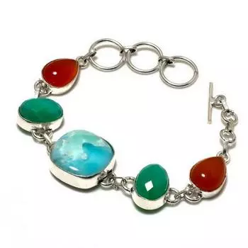 Республика Ларимар Сердолик 925 Посеребренный ювелирный браслет 6-8 дюймов