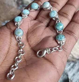 Республиканский браслет из драгоценных камней Ларимар, стерлинговое серебро 925 пробы, ювелирные изделия ручной работы FB-242 17.35mm-22.33mm синий