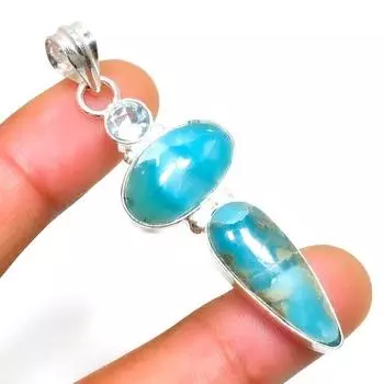 Республиканский Ларимар, белый топаз, 925 проба, посеребренный кулон 2,46 дюйма 2.46 синий