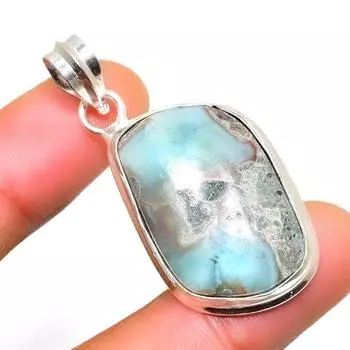 Республиканский Ларимар, драгоценный камень 925, посеребренная подвеска ручной работы, 1,70 дюйма 1.70 синий