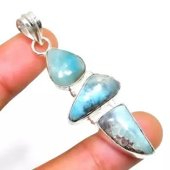 Республиканский Ларимар, драгоценный камень 925, посеребренная подвеска ручной работы, 2,27 дюйма 2.27 синий