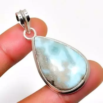 Республиканский Ларимар, драгоценный камень 925, посеребренная подвеска ручной работы, 1,70 дюйма 1.70 синий