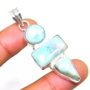 Республиканский Ларимар, драгоценный камень 925, посеребренная подвеска ручной работы, 2,08 дюйма 2.08 синий