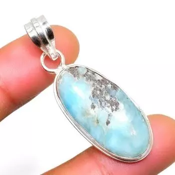 Республиканский Ларимар, драгоценный камень 925, посеребренная подвеска ручной работы, 1,70 дюйма 1.70 синий