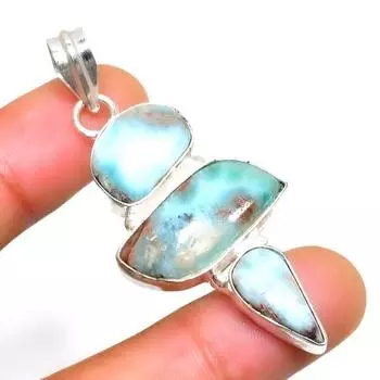 Республиканский Ларимар, драгоценный камень 925, посеребренная подвеска ручной работы, 2,08 дюйма 2.08 синий