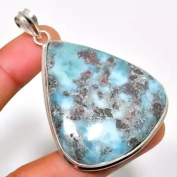 Республиканский Ларимар, драгоценный камень 925, посеребренная подвеска ручной работы, 2,46 дюйма 2.46 синий