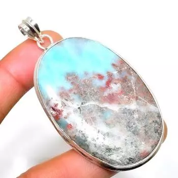 Республиканский Ларимар, драгоценный камень 925, посеребренная подвеска ручной работы, 2,65 дюйма 2.65 синий