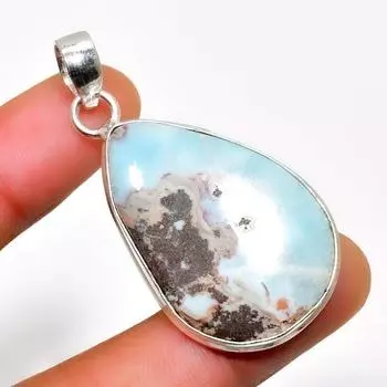 Республиканский Ларимар, драгоценный камень 925, посеребренная подвеска ручной работы, 1,89 дюйма 1.89 синий