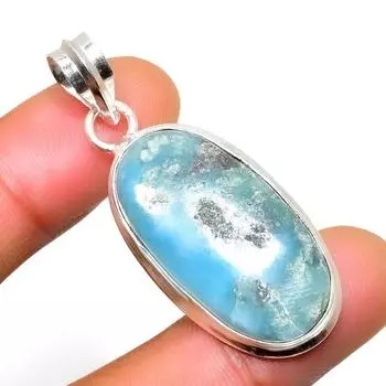 Республиканский Ларимар, драгоценный камень 925, посеребренная подвеска ручной работы, 1,70 дюйма 1.70 синий