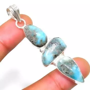 Республиканский Ларимар, драгоценный камень 925, посеребренная подвеска ручной работы, 2,46 дюйма 2.46 синий