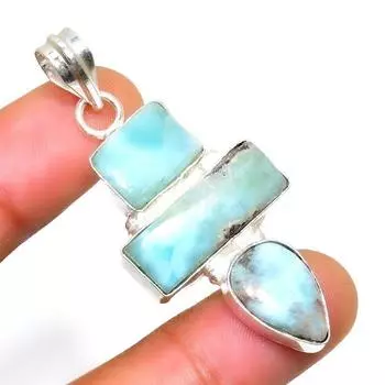 Республиканский Ларимар, драгоценный камень 925, посеребренная подвеска ручной работы, 2,08 дюйма 2.08 синий