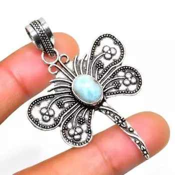 Республиканский Ларимар, драгоценный камень 925, посеребренная подвеска ручной работы, 2,08 дюйма 2.08 синий