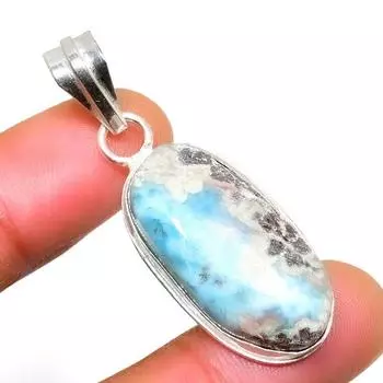 Республиканский Ларимар, драгоценный камень 925, посеребренная подвеска ручной работы, 1,70 дюйма 1.70 синий