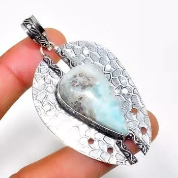 Республиканский Ларимар, драгоценный камень 925, посеребренная подвеска ручной работы, 2,46 дюйма 2.46 синий