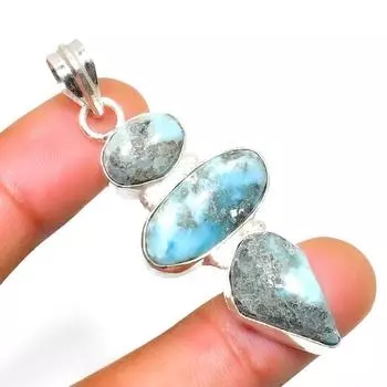 Республиканский Ларимар, драгоценный камень 925, посеребренная подвеска ручной работы, 2,08 дюйма 2.08 синий