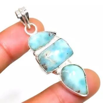 Республиканский Ларимар, драгоценный камень 925, посеребренная подвеска ручной работы, 2,08 дюйма 2.08 синий