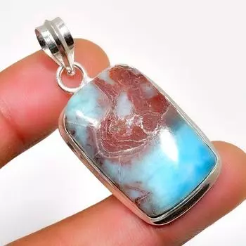 Республиканский Ларимар, драгоценный камень 925, посеребренная подвеска ручной работы, 1,70 дюйма 1.70 синий