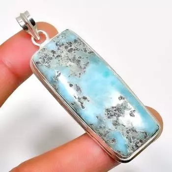 Республиканский Ларимар, драгоценный камень 925, посеребренная подвеска ручной работы, 2,46 дюйма 2.46 синий