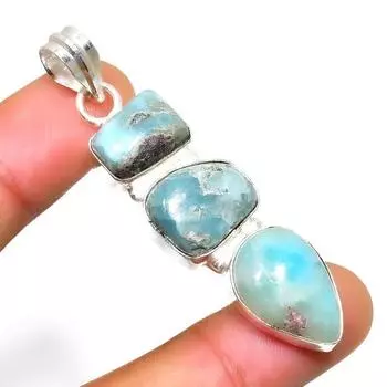 Республиканский Ларимар, драгоценный камень 925, посеребренная подвеска ручной работы, 2,08 дюйма 2.08 синий