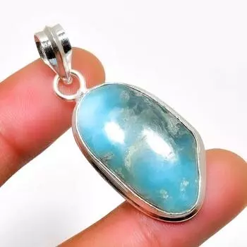 Республиканский Ларимар, драгоценный камень 925, посеребренная подвеска ручной работы, 1,70 дюйма 1.70 синий