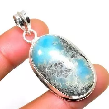 Республиканский Ларимар, драгоценный камень 925, посеребренная подвеска ручной работы, 1,70 дюйма 1.70 синий