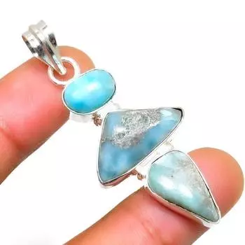 Республиканский Ларимар, драгоценный камень 925, посеребренная подвеска ручной работы, 2,08 дюйма 2.08 синий