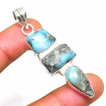 Республиканский Ларимар, драгоценный камень 925, посеребренная подвеска ручной работы, 2,08 дюйма 2.08 синий